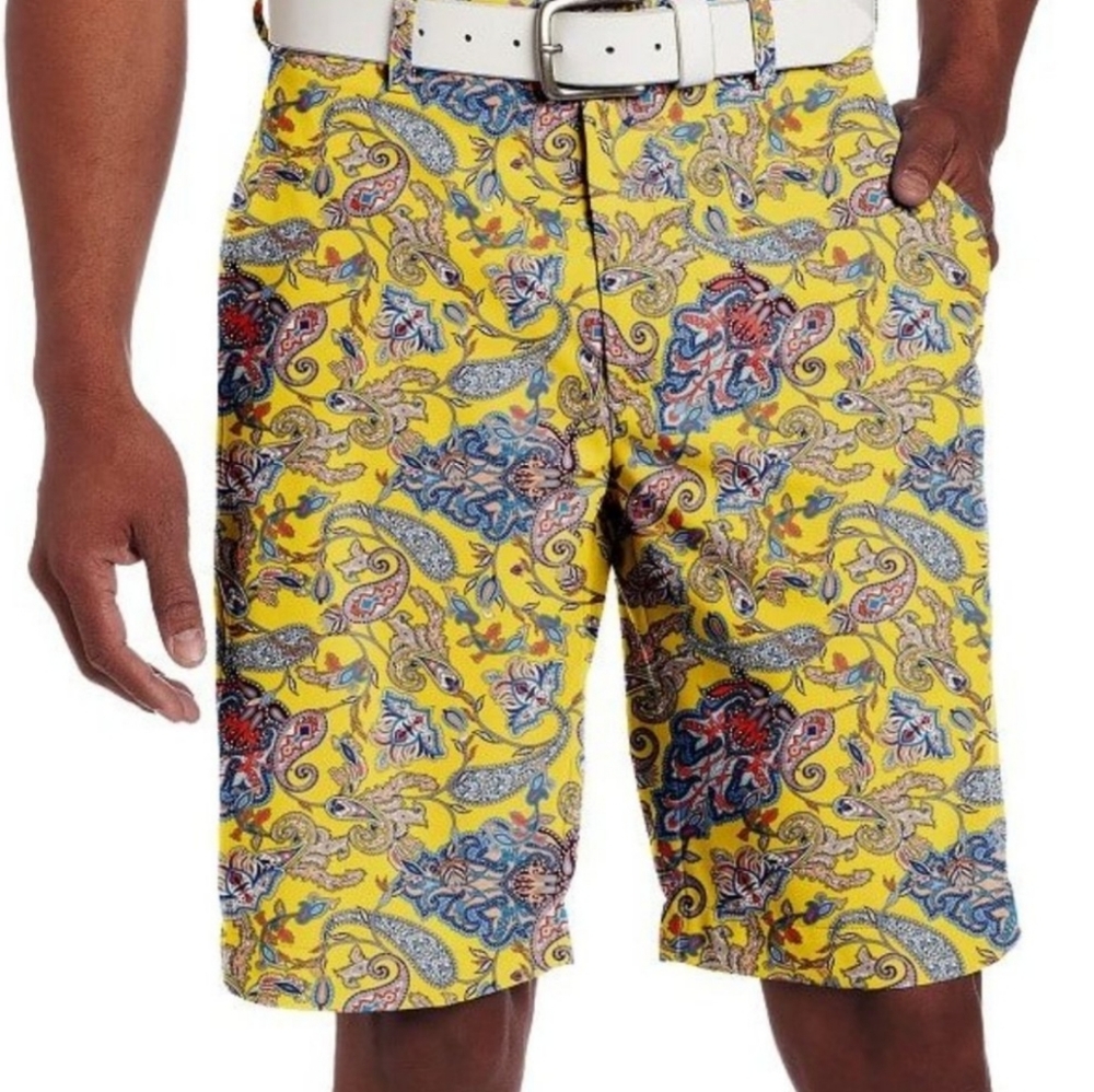 Hreski Paisley Floral Print Golf Shorts Size 40 Athletic Performance Stretch